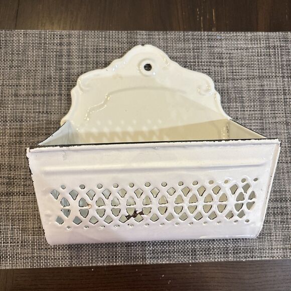 Enameled Metal Mail Wall Pocket Letter Holder Organizer Farm House Cottagecore